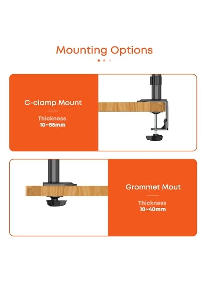 PROMASS Dual Monitor Stand- Vertical Stack Monitor Desk Mount For Two Screens Up To 32 Inch Height Adjustable Screen Supports With Swivel, Tilt, Rotation, C-Clamp And Grommet Bases, 9KG Black - Image 3