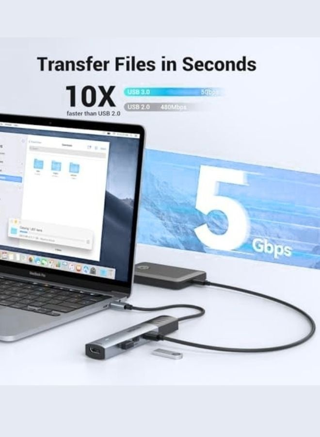 موكين محول موكين 5 في 1 USB C Hub مع مخرج HDMI بدقة 4K/8K، USB 3.0، شحن PD بقوة 100 واط، مصنوع من سبائك الألومنيوم - Image 2