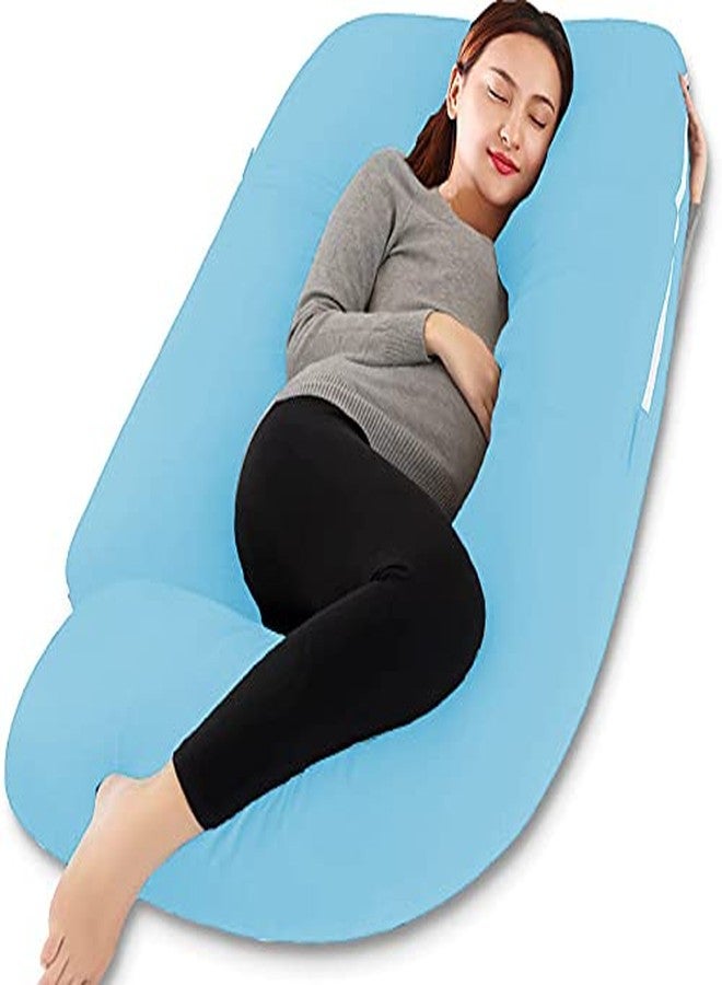 DADDY COOL وسادة حمل ناعمة على شكل حرف J من دادي كول للنوم || للأمومة والرضاعة | وسادة داعمة للظهر والبطن والوركين والعمود الفقري والرقبة والمعدة والرأس، غطاء خارجي من القطن مع سحاب (أزرق فاتح) - Image 1