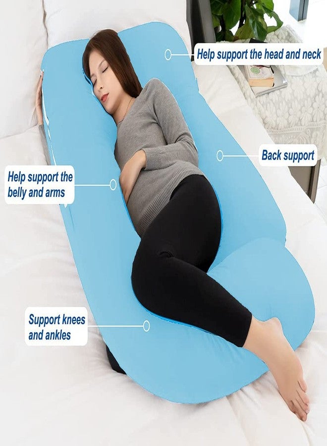 DADDY COOL وسادة حمل ناعمة على شكل حرف J من دادي كول للنوم || للأمومة والرضاعة | وسادة داعمة للظهر والبطن والوركين والعمود الفقري والرقبة والمعدة والرأس، غطاء خارجي من القطن مع سحاب (أزرق فاتح) - Image 2