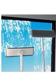 Telescopic Window Cleaning Kit,Window Squeegee 2-in-1 Cleaner with Microfiber Scrubber,Indoor and Outside Window Glass Washing Tools with Long Extendable Handle,2 Cleaning Cloths