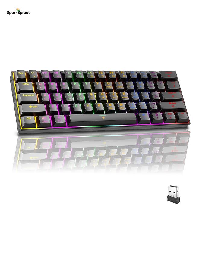 سباركسبروت كيبورد ميكانيكية لاسلكية بلوتوث ثلاثية الاوضاع 2.4G USB C تدعم منصات متعددة ويندوز ماك لينكس تابلت قابلة لاعادة الشحن بـ61 مفتاح باضاءة خلفية RGB ومفتاح بني من انفينو® - Image 1