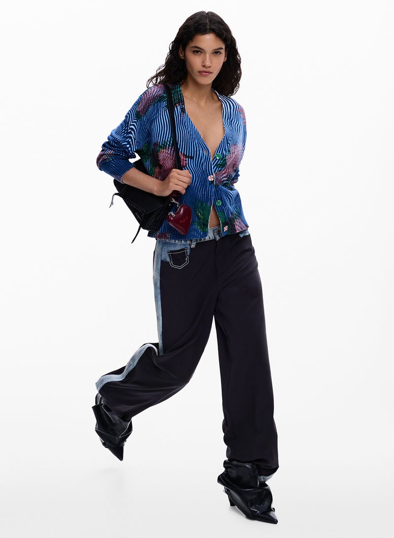 DESIGUAL Lightweight Knit Cardigan-Style Sweater With Pixelated-Style - Image 3