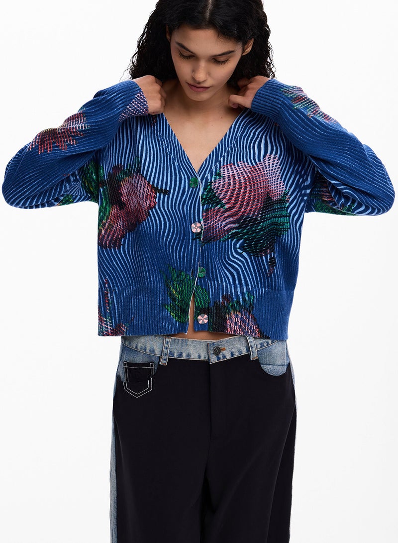 DESIGUAL Lightweight Knit Cardigan-Style Sweater With Pixelated-Style - Image 2