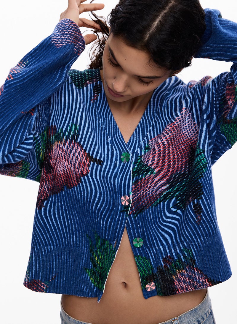 DESIGUAL Lightweight Knit Cardigan-Style Sweater With Pixelated-Style - Image 1