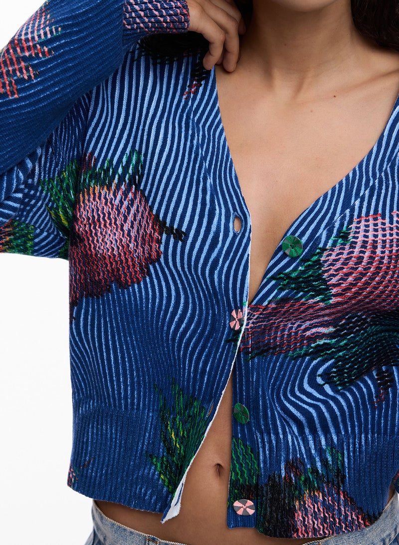 DESIGUAL Lightweight Knit Cardigan-Style Sweater With Pixelated-Style - Image 5