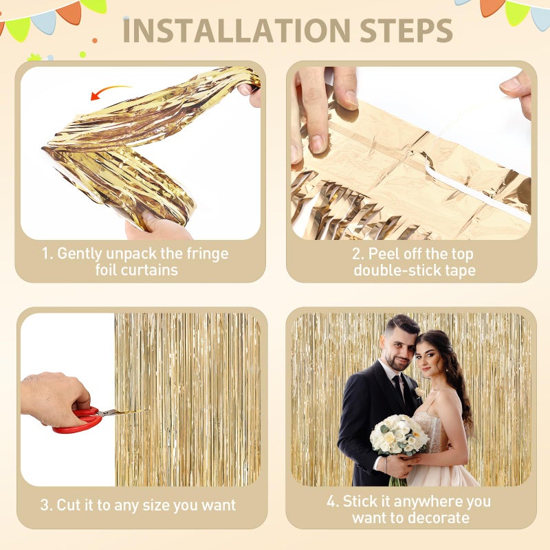 YEURFONTASY Champagne Gold Tinsel Backdrop Foil Fringe Curtains - 2 Packs Door Streamers Backdrop for Birthday Door Decorations, Party Supplies for Bachelorette, Graduation, Christmas, Disco Decor - Image 3