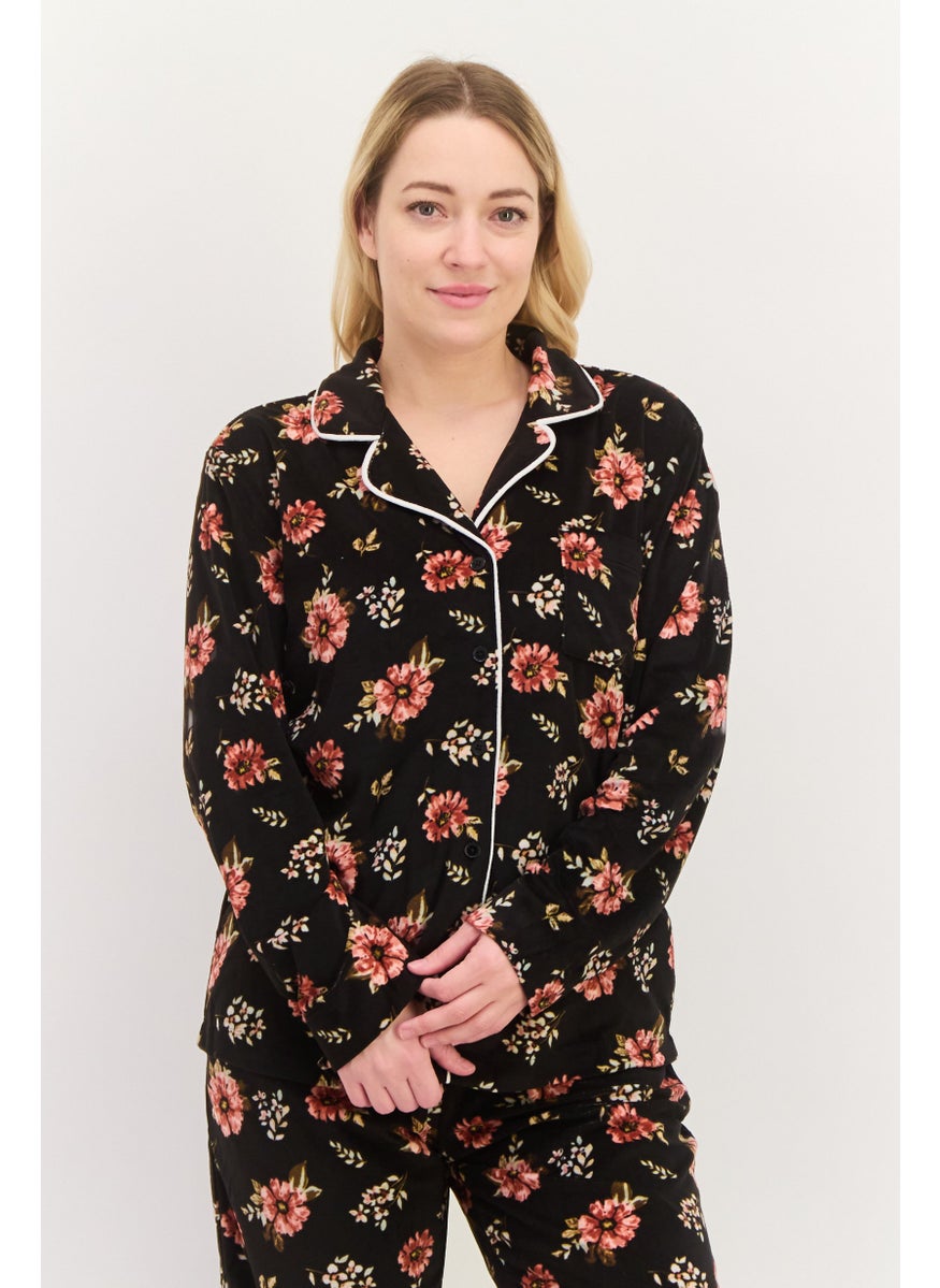 Jones New York - Women 2 Pieces Floral Print Top And Pajama Set, Black - Image 1