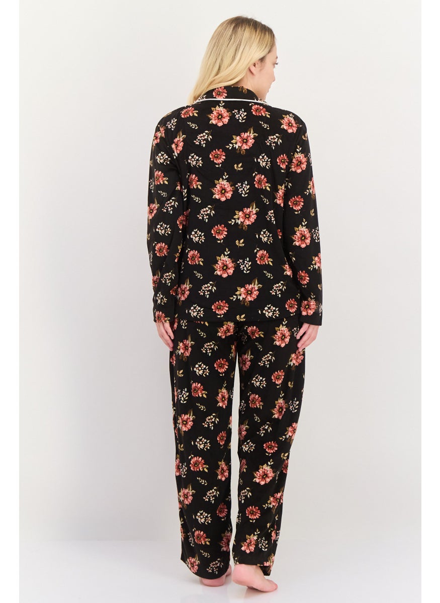 Jones New York - Women 2 Pieces Floral Print Top And Pajama Set, Black - Image 1