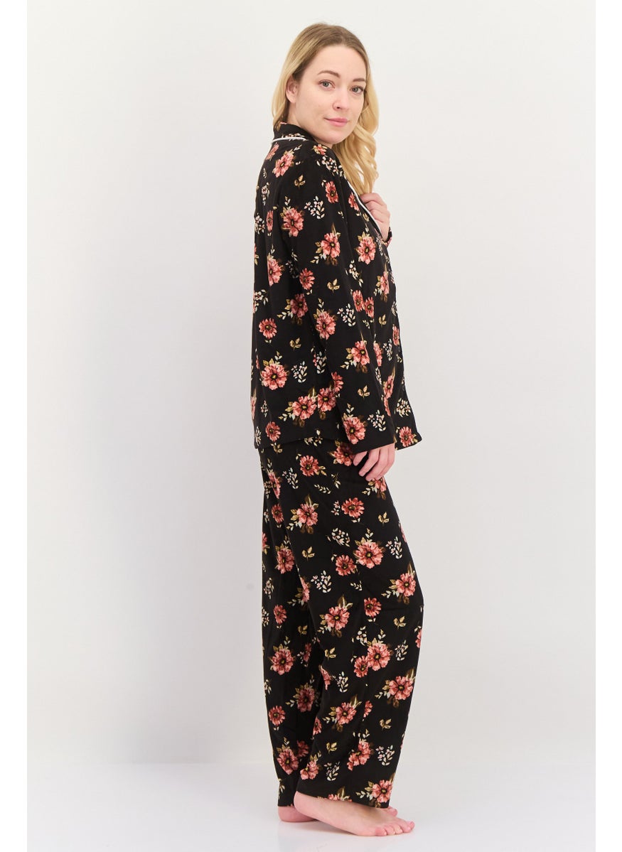 Jones New York - Women 2 Pieces Floral Print Top And Pajama Set, Black - Image 1