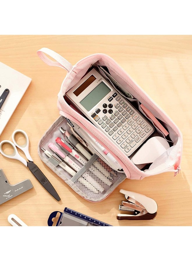 Storite Canvas Pencil Case, Handheld Pen Pouch, Pencil Case for Kids, Large Capacity Pencil Pouch with Zipper, Portable Stationery Storage Pouch for School (Pink) - Image 4