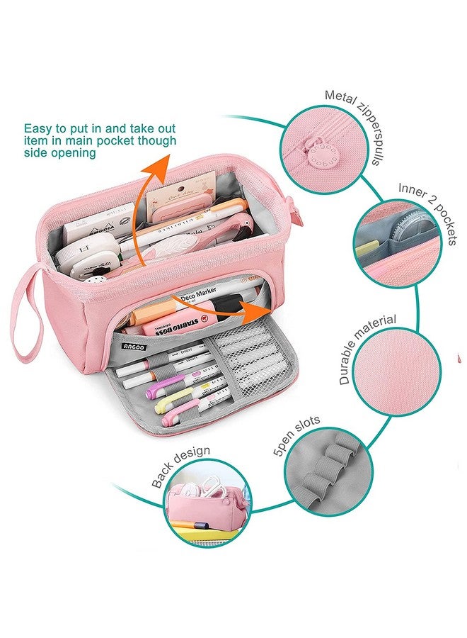 Storite Canvas Pencil Case, Handheld Pen Pouch, Pencil Case for Kids, Large Capacity Pencil Pouch with Zipper, Portable Stationery Storage Pouch for School (Pink) - Image 5