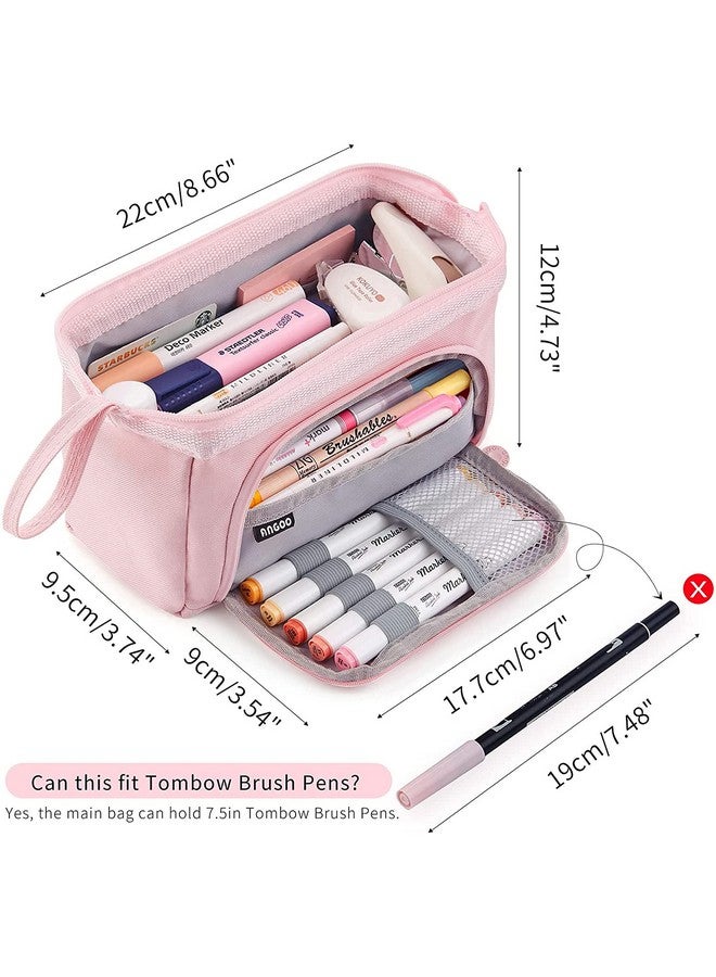 Storite Canvas Pencil Case, Handheld Pen Pouch, Pencil Case for Kids, Large Capacity Pencil Pouch with Zipper, Portable Stationery Storage Pouch for School (Pink) - Image 2