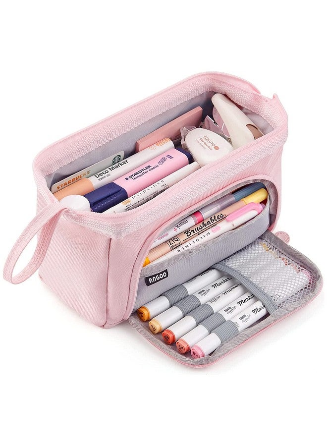 Storite Canvas Pencil Case, Handheld Pen Pouch, Pencil Case for Kids, Large Capacity Pencil Pouch with Zipper, Portable Stationery Storage Pouch for School (Pink) - Image 1