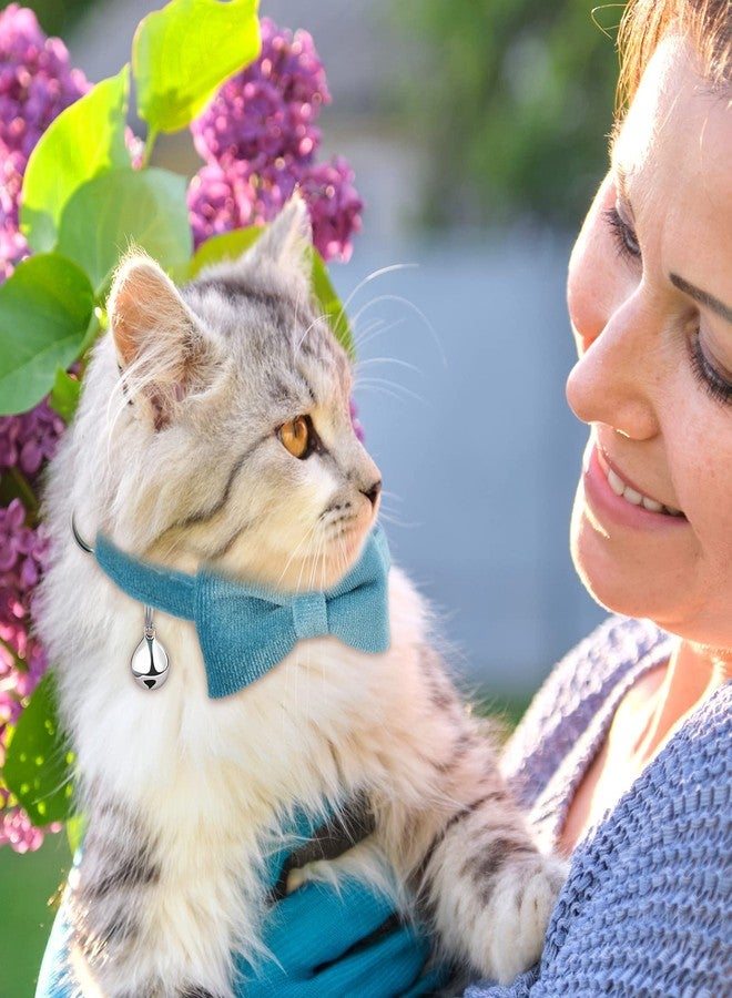 Weewooday 4 Pieces Cat Bow Tie Collar with Bell Breakaway Cat Comfortable Velvet with Cute Safety Pet Collar for Pet Kitten Puppy(Medium,Black, Gray, Dark Green, Blue) - Image 4