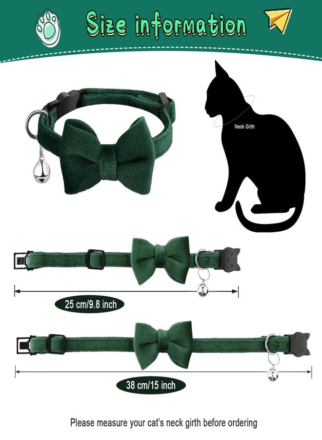 Weewooday 4 Pieces Cat Bow Tie Collar with Bell Breakaway Cat Comfortable Velvet with Cute Safety Pet Collar for Pet Kitten Puppy(Medium,Black, Gray, Dark Green, Blue) - Image 2
