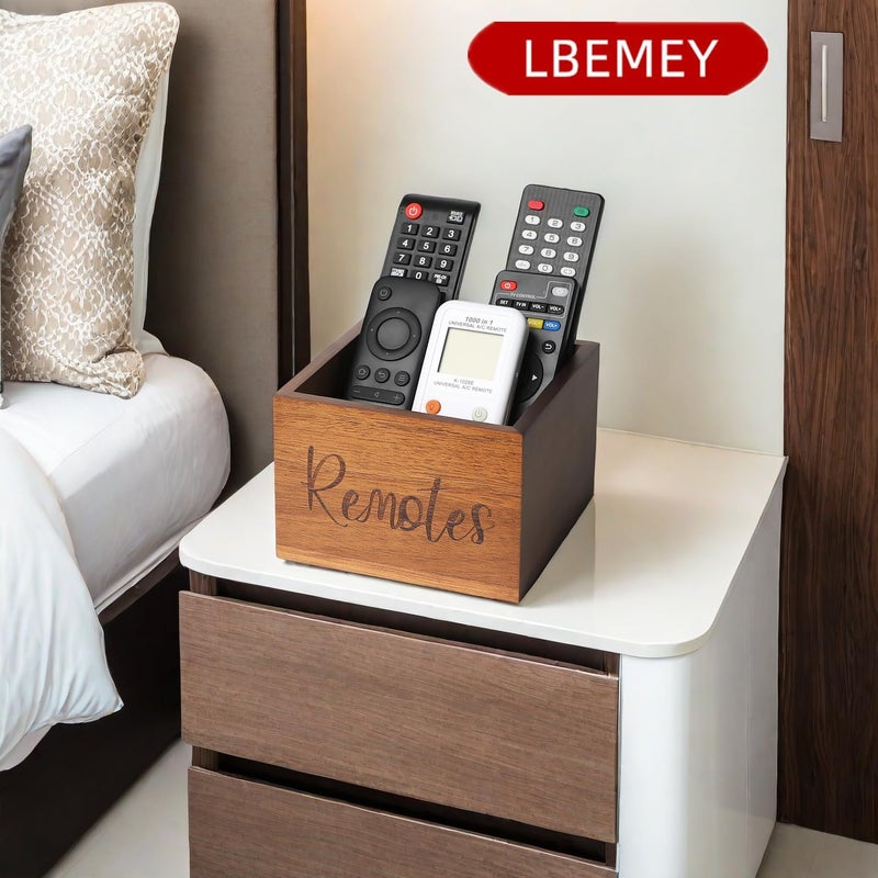 حامل جهاز التحكم عن بعد LBEMEY من خشب الأكاسيا، ومنظم التلفزيون للطاولة، وحامل مكتب مزرعة قديم (بني لـ 3+ أجهزة تحكم) - Image 4