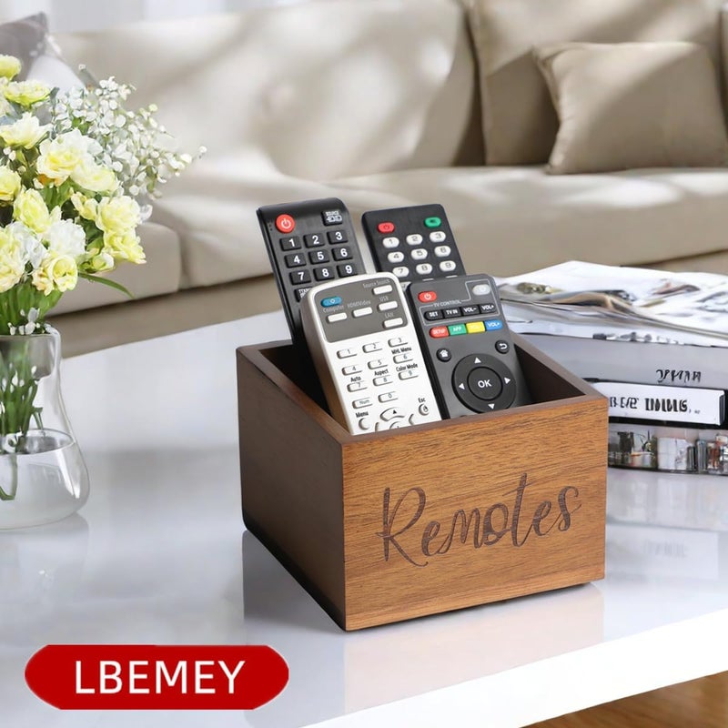 حامل جهاز التحكم عن بعد LBEMEY من خشب الأكاسيا، ومنظم التلفزيون للطاولة، وحامل مكتب مزرعة قديم (بني لـ 3+ أجهزة تحكم) - Image 3