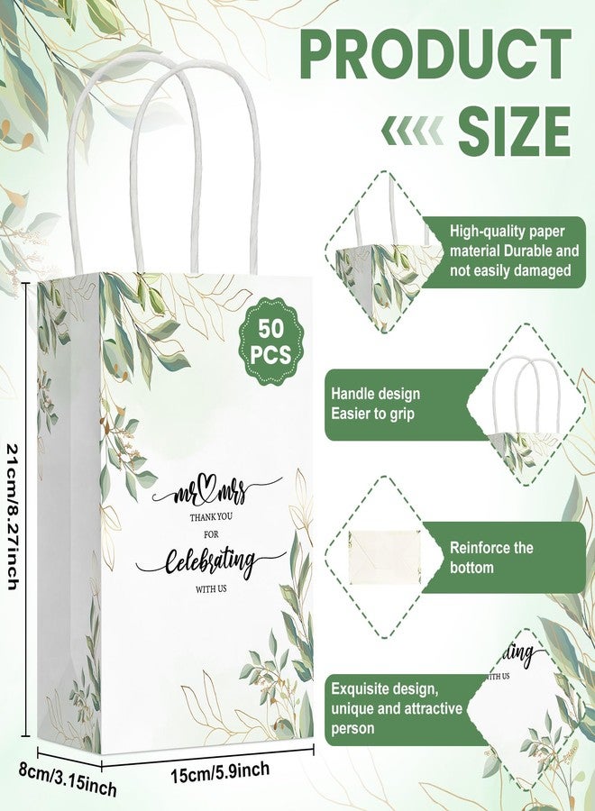 Cholemy 50 Pcs Wedding Welcome Gift Bags Bulk with Handles Thank You Kraft Paper Bags for Guests Wedding Birthday Bridal Shower Baby Shower Party Favors Supplies, 5.91 x 3.15 x 8.27 Inches - Image 2