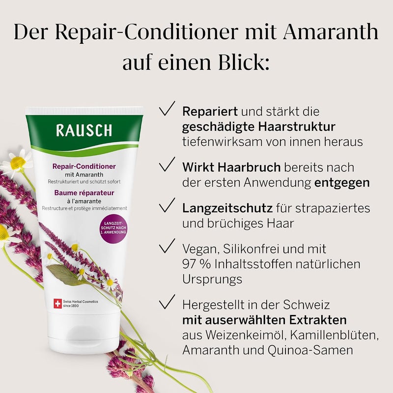 RAUSCH Repair Conditioner with Amaranth 150 ml  Care for Damaged & Brittle Hair  Vegan Care without Silicones Made in Switzerland with Amaranth & Chamomile Flower Extract - Image 2