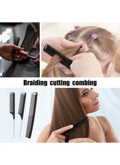 Patelai Patelai 12 Pieces Parting Comb for Braids Rat Tail Comb Steel Pintail Comb Fine Teeth Comb Heat Resistant Teasing Combs with Stainless Steel Pintail (Black)  - Image 5