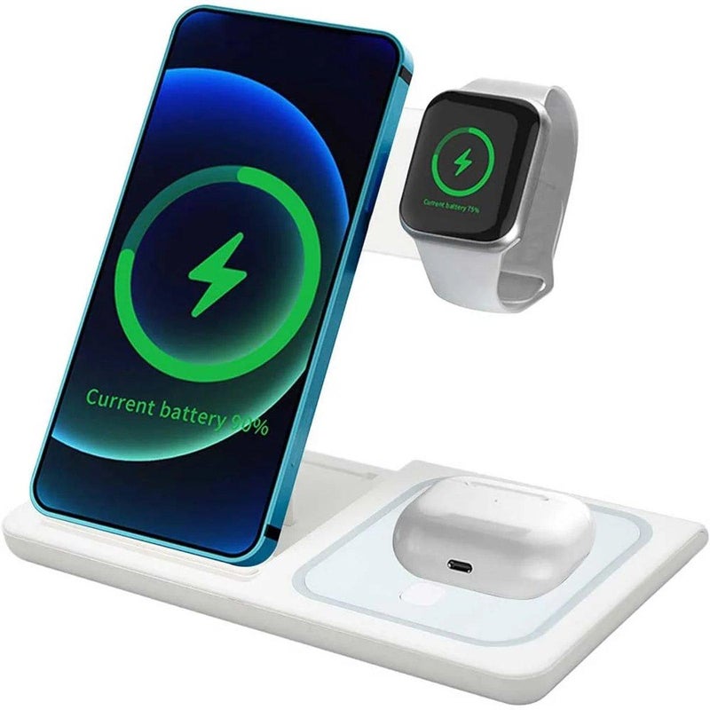 3-in-1 Wireless Charger Stand for iPhone, Watch & AirPods - LED Logo - Image 1