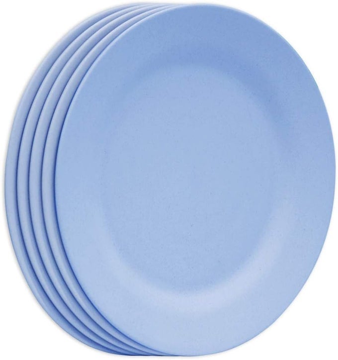 11 INCH DINNER PLATE SET EXTRA LARGE PASTA PLATES UNBREAKABLE DISHES LIGHTWEIGHT WHEAT STRAW SALAD DINNERWARE REUSABLE FIBER DESSERT TABLEWARE BLUE