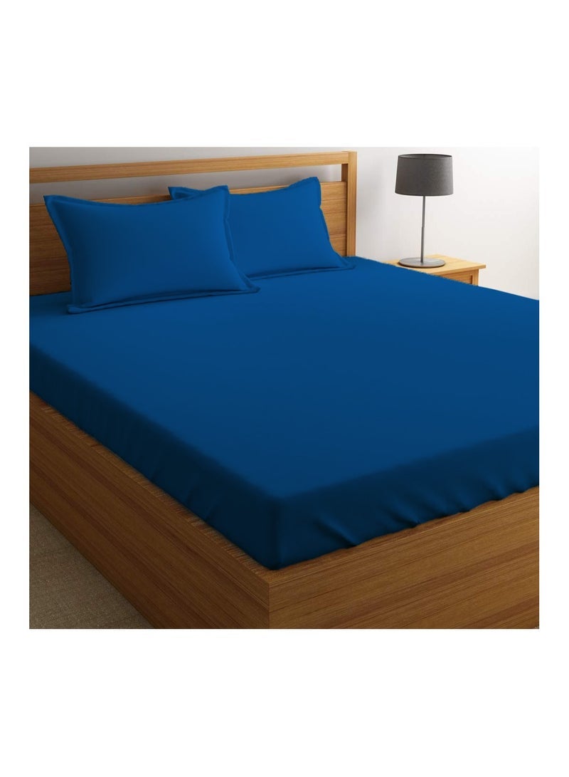 Context King Size Blue 4 PCS Set Soft Wrinkle Free Microfiber Bed Sheet Set with Pillow Covers 1 Flat Sheet 260X267cm 1 Fitted Sheet 200X203cm 2 Pillowcases 50X101cm - Image 1