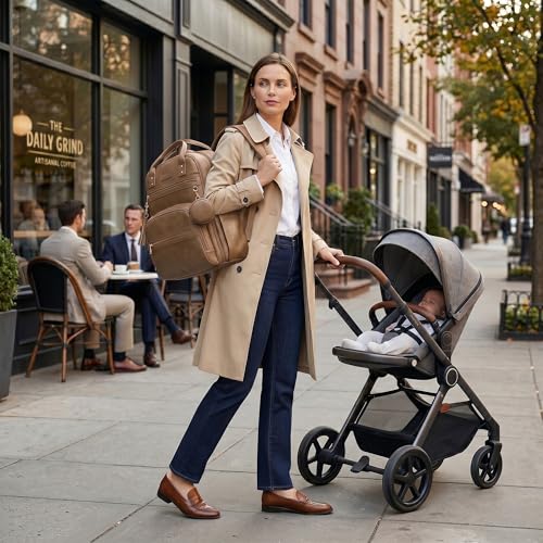 ROSEGIN Premium Vegan Leather Diaper Bag Backpack with Waterproof Changing Pad Reinforced Zippers OdorFree 20 Pockets Pro Organizer Fits 156 Laptop Stroller Straps Baby Bag for Mom Taupe - Image 3