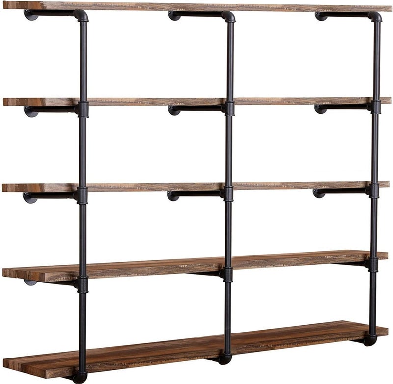 Tianman Industrial Wall Mount Iron Pipe Shelf Shelves Shelving Bracket Vintage Retro Black DIY Open Bookshelf DIY Storage offcie Room Kitchen Shelves 3Pcs52 Tall12 deep
