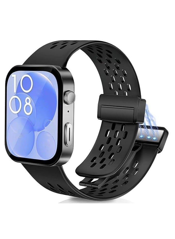 Silicone Band Compatible with Huawei Watch Fit 3 Strap, Soft Sport Replacement Wristband with Magnetic Buckle Compatible for Huawei Fit 3 Smartwatch Fitness Accessories - Image 1