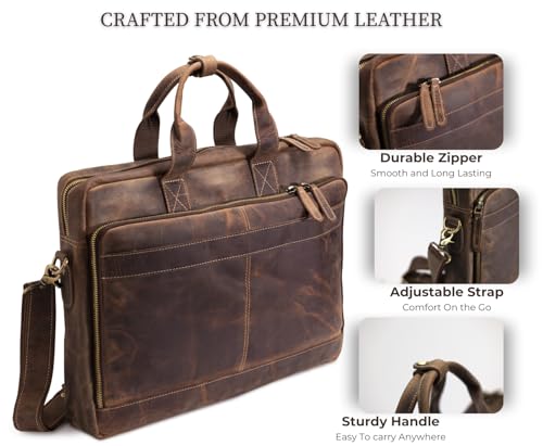 NomadCraftsCo. Leather Messenger Bag for Men – 16 Inch Laptop Case, Office Briefcase, Computer Satchel for Laptops, Vintage Leather Carryall for Work or Travel - Image 3