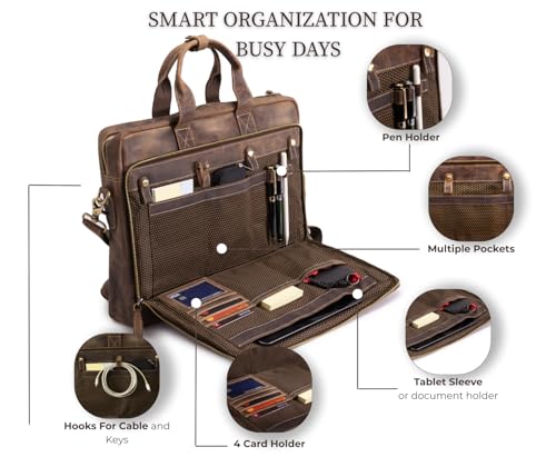NomadCraftsCo. Leather Messenger Bag for Men – 16 Inch Laptop Case, Office Briefcase, Computer Satchel for Laptops, Vintage Leather Carryall for Work or Travel - Image 2
