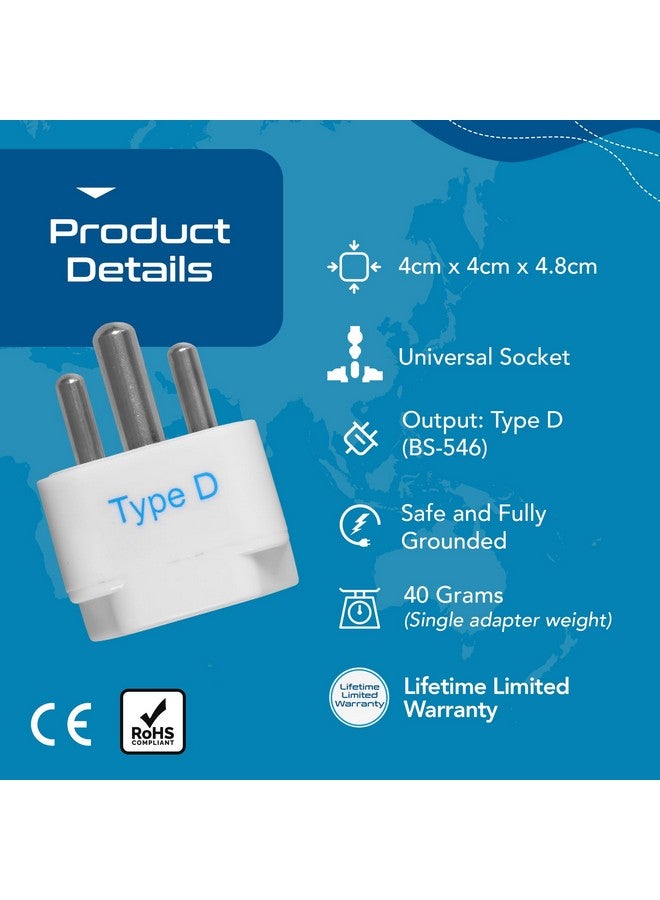 Ceptics USA to India Converter Plug, World (USA, UK, China & More) UK to India Adapter Plug - Type D Adapter - Canada to India Converter Plug - CE - RoHS - White - 3 Pack - Image 3