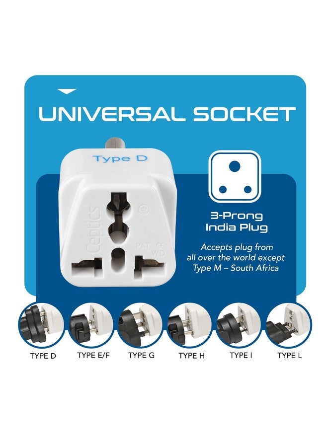 Ceptics USA to India Converter Plug, World (USA, UK, China & More) UK to India Adapter Plug - Type D Adapter - Canada to India Converter Plug - CE - RoHS - White - 3 Pack - Image 5