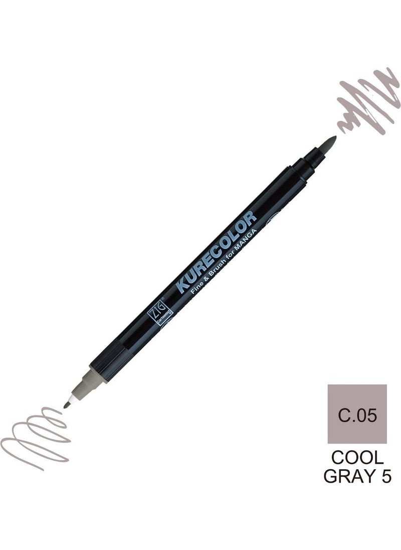 Zig Kurecolor Mangaka Fine&brush Double Sided Pen CNKC-2200 No C.05 Cool Gray 5  - Image 1