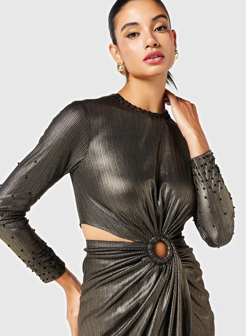 Threadz by Ajooni Metallic Cutout Maxi Dress