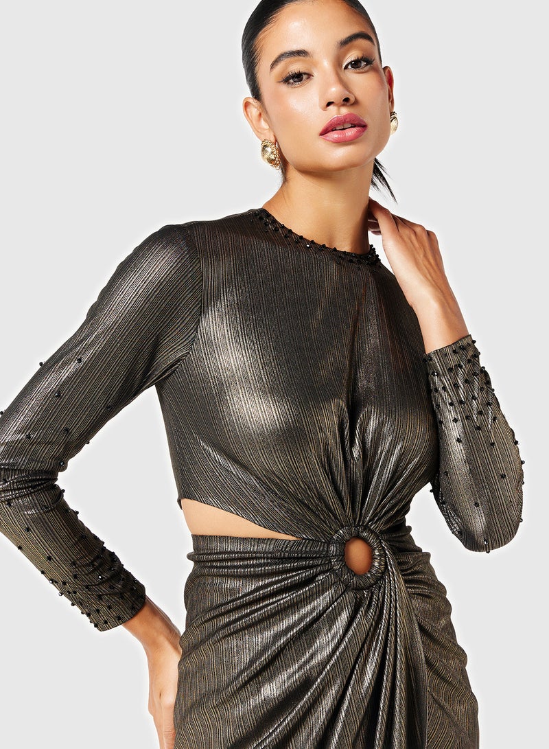 ثريدز باي اجوني فستان ماكسي معدني بفتحات - Image 3