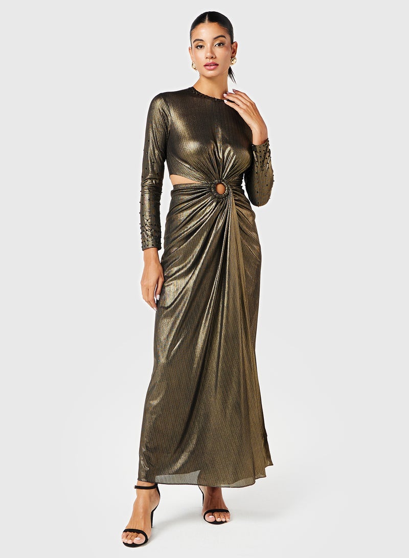 ثريدز باي اجوني فستان ماكسي معدني بفتحات - Image 1