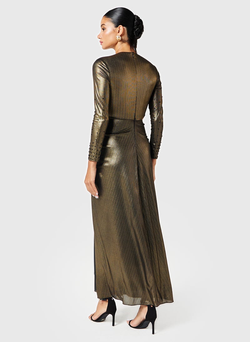 ثريدز باي اجوني فستان ماكسي معدني بفتحات - Image 2