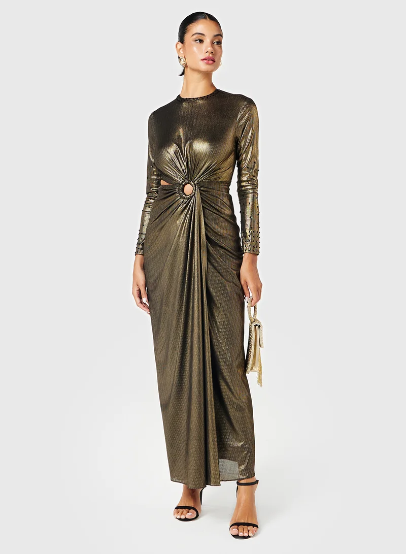 Threadz by Ajooni Metallic Cutout Maxi Dress