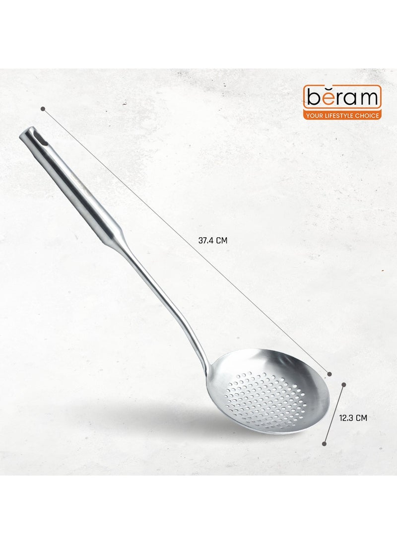 Beram - Stainless Steel Skimmer, Strainer, Cooking Spatula, Kitchen Utensil, Spoon, 100% Food Grade, Compact, Lightweight, Oil Strainer, Food Drainer, Silver - Image 1