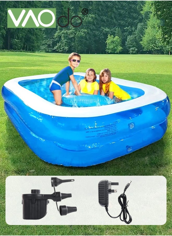 VAOdo Inflatable Pool with Electric Inflatable Pump, Thickened Family Swimming Pool for Toddlers for Kids and Adults, Outdoor, Garden, Backyard, Summer Water Party 201*150*50CM  - Image 1