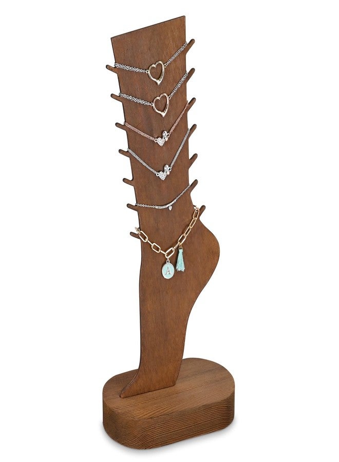 MOOCA 2 Pcs Set Two-Way Tabletop or Wall-Mountable Jewelry Display Natural Wood Foot-Shaped Bracelet Display, Anklets Display Storage, Wood Sturdy Base, Brown Color - Image 2