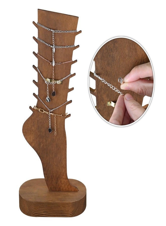 MOOCA 2 Pcs Set Two-Way Tabletop or Wall-Mountable Jewelry Display Natural Wood Foot-Shaped Bracelet Display, Anklets Display Storage, Wood Sturdy Base, Brown Color - Image 4