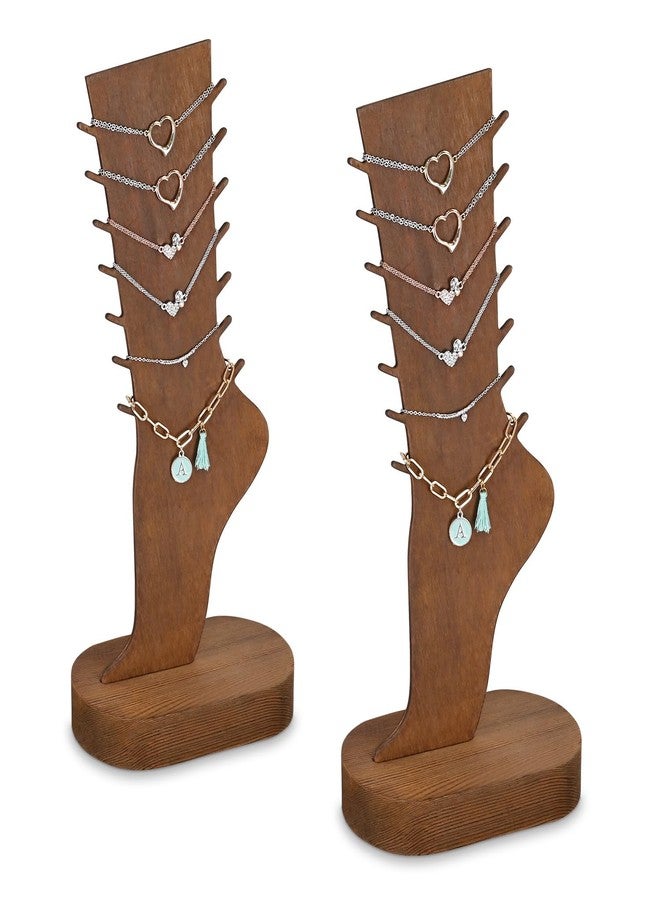 MOOCA 2 Pcs Set Two-Way Tabletop or Wall-Mountable Jewelry Display Natural Wood Foot-Shaped Bracelet Display, Anklets Display Storage, Wood Sturdy Base, Brown Color - Image 1