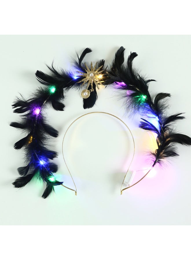Halloween Headband Black aperture hairband plus colored lights Halloween Costume Accessories Cute Fancy Headwear for Girls & Women - Image 1