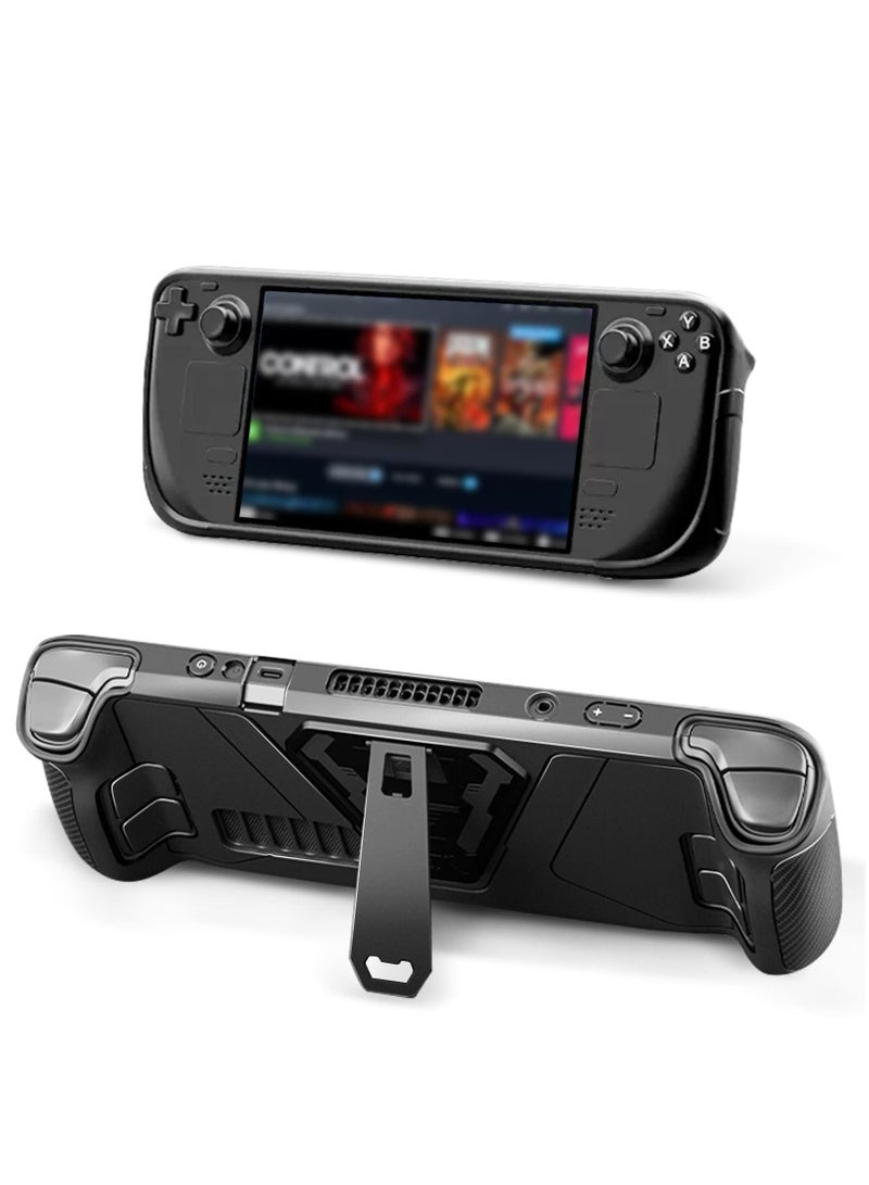 SYOSI Protective Case for Steam Deck with Kickstand, Accurate Cutouts TPU Cover for Steam Deck, Anti-Slip Comfort Shockproof Protector Grip Shell for Steam Deck Black - Image 1
