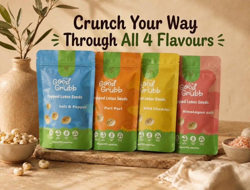 Good Grubb Popped Lotus Seeds Mixed Pack - Himalayan Salt, Salt & Pepper, Mild Cheddar, Peri Peri - Image 5