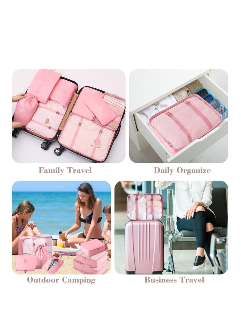 SOLARAE Packing Cubes for Travel, 8 Pcs Luggage Organizers with Toiletry Bag Shoes Bag Made with Wearable Waterproof Fabric for Travel Accessories (Pink) - Image 2